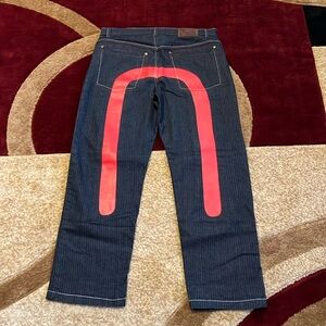 Men's Evisu with a red leather stripe. Read description before you purchase.